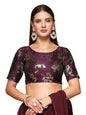 Oomph! WomenS Indian Ethnic Wear Designer Floral Pattern Zari Work Boat Neck Half Sleeve Purple Color Brocade Readymade Blouse