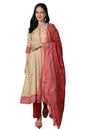 Aurelia WomenS Beige Ethnic Motifs Jacquard Zari Work A Line Kurta With Palazzo And Dupatta Set (As15652-705450-M)