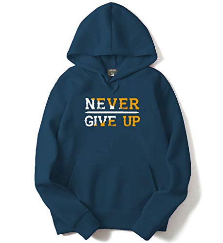 ADRO Never Give Up Design Printed Hoodies/Sweatshirts for Men & Women (H20-M-NGU-SB_Teal_XL)