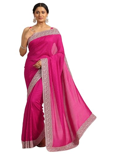 Libas Womens Embellished Silk Blend Saree With Blouse Piece