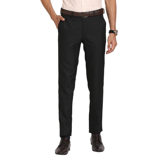 Turtle Men Pv Black Solids Slim Fit Formal Trouser