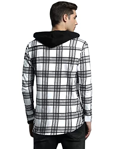 EYEBOGLER Men Checkered Hooded Neck White T-Shirt