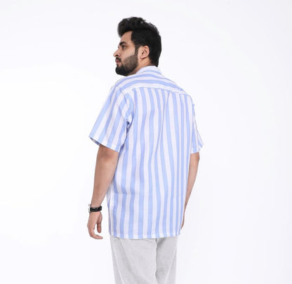 Brown Culture MenS Cotton Blend Striped Print Shirt With Spread Collared Half Sleeves Standard Length And Button Down Closure T