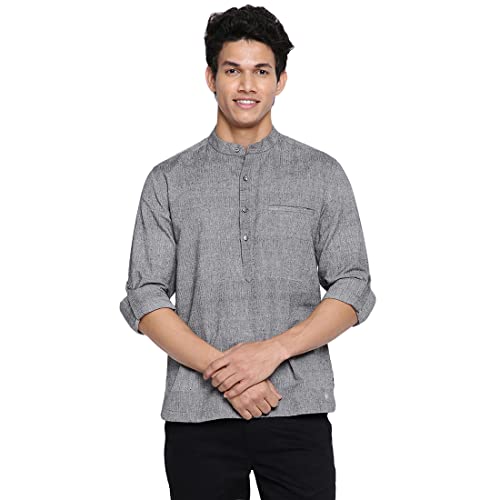 Fabindia Woven Men Grey Cotton Slim Fit Mid Placket Shirt (102745501