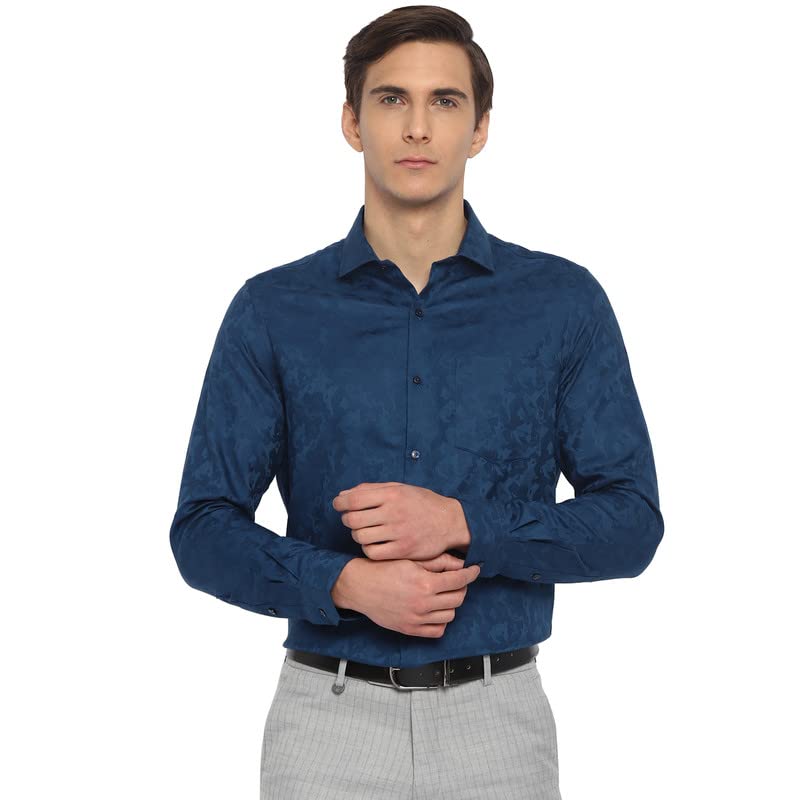 Turtle Men Cotton Dark Blue Slim Fit Self Design Shirts