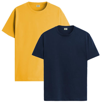 ADRO Mens T Shirts | Solid Tshirts for Men | Pure Cotton Lycra Fabric | 4 Way Stretch Smart tech Tshirt | Pack of 2 Round Neck T