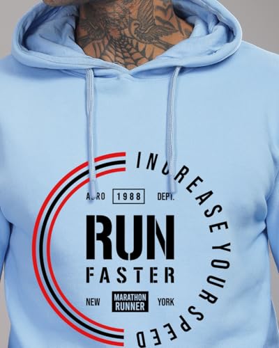ADRO Men's Printed Hoodie | Cotton | Sky Blue | Size 30 | Model H24-FAST-SK