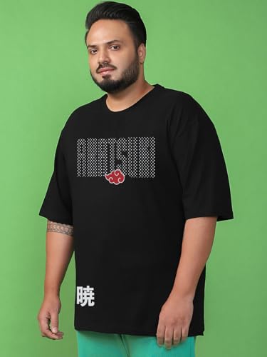 Bewakoof Plus Official Naruto Merchandise Akatsuki Mens Graphic Print Oversized Fit Half Sleeve Round Neck Cotton Plus Size T-S