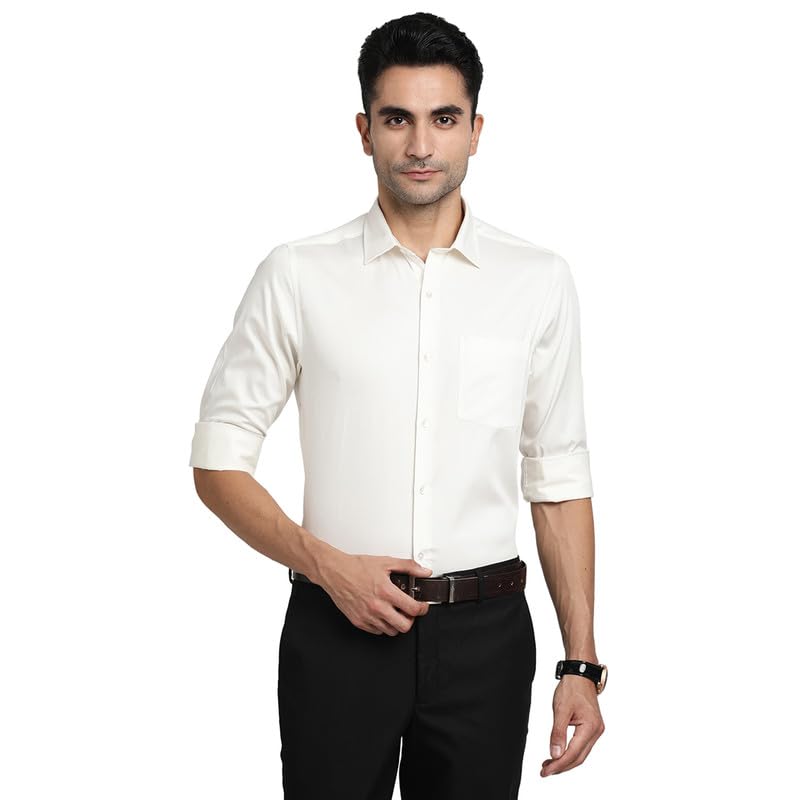 Turtle Men 100% Cotton Cream Solid Slim Fit Formal Shirts