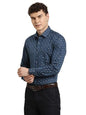 Turtle Men Regular Fit Printed Cotton Linen Blue Formal Shirt