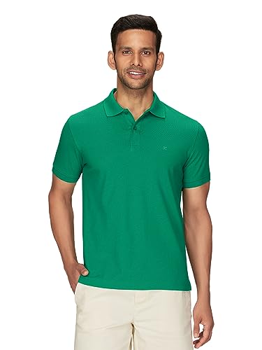 XYXX Mens Cotton Solid Regular Fit Shirt (XY_CR14_Polo Tshirt_1_Sea Green