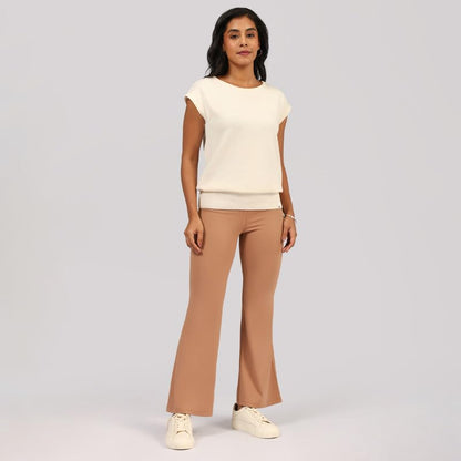Move All Day Cap Sleeve Top, Cap Sleeve Detailing, Ribbed Hemline, 100% Cotton, Chic Workwear