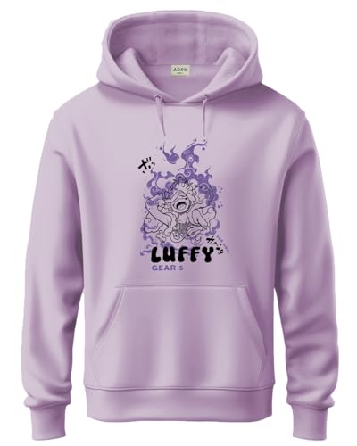 ADRO Men's Cotton Neck Hooded Sweatshirt (H24-LUFFY-PU_Lavender