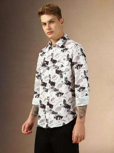 Dennis Lingo Men Blue Aop Relaxed Fit Full Sleeve Spread Collar Shirts