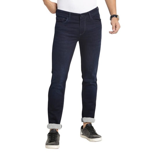 Turtle Men Cotton Dark Blue Narrow Fit Solid Stretchable Jeans