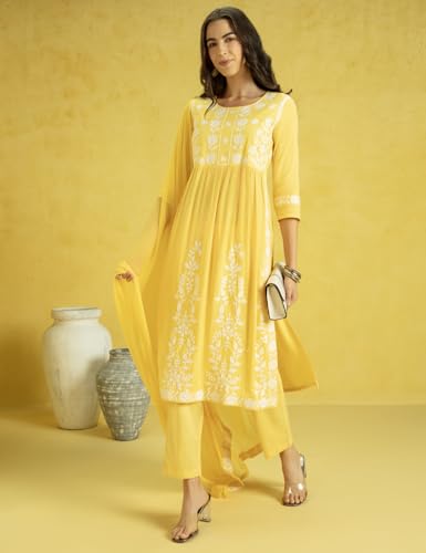 Kaari Rayon Womens Kurta Set (KAAAW24WSKD-70018_Amaltas Yellow