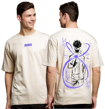 ADRO Oversize T Shirt for Men | Drop Shoulder Cotton T Shirt | Anime Oversize T-Shirt | Luffy T Shirt Gear 5| Trendy Front and B