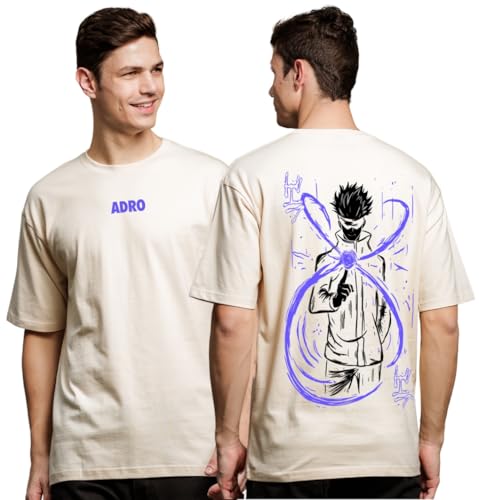 ADRO Oversize T Shirt for Men | Drop Shoulder Cotton T Shirt | Anime Oversize T-Shirt | Luffy T Shirt Gear 5| Trendy Front and B