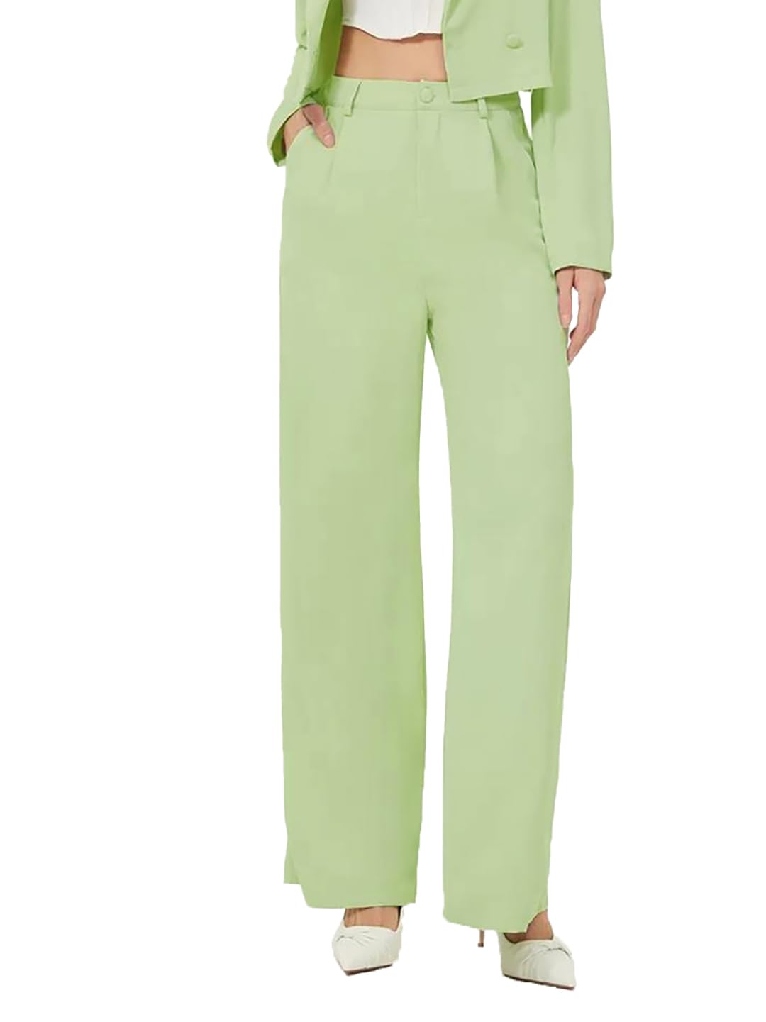 Kotty Womens High Rise Regular Fit Viscose Rayon Solid Trousers Light Green