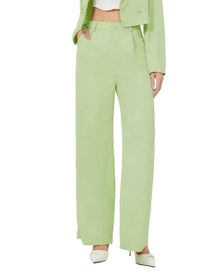 Kotty Womens High Rise Regular Fit Viscose Rayon Solid Trousers Light Green