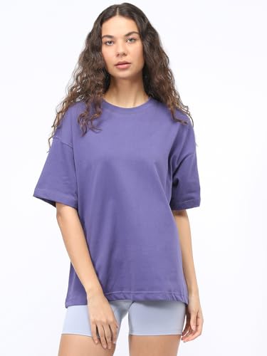 Nobero WomenS Solid Oversized Fit T-Shirt (1W-Twrt-R0040_Future Dusk