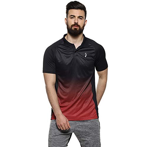Campus Sutra MenS Jet Black & Crimson Red Ombre Polo Activewear T-Shirt For Casual Wear | Spread Collar | Short Sleeve | Button
