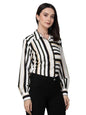 Style Quotient Women Black White Stripe Printed Polyester Boxy Casual Shirt