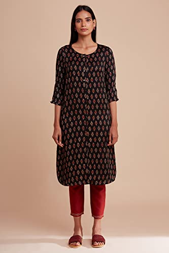 W for Woman Folksong by W Round Neck Kurta Ajrakh Print 42 L 3/4Th SLV