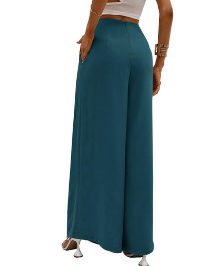 Noble Monk Women Flared Plazzo Pant | Wide Leg | Loose Fit Pant For Women Teal Blue