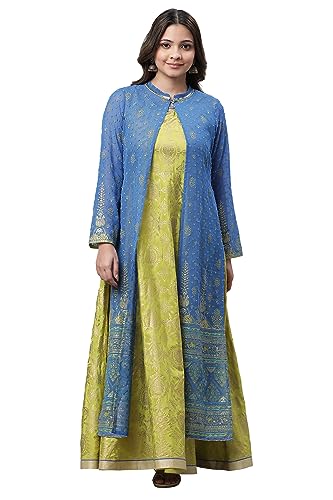 Green Embellished Long Kurta & Blue Gilet Set_23Auas14693-507728