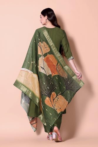 Shiv TextilesWomens Silk Blend Anarkali Kurta Pant Set with Dupatta | Ethnic Suit Set with Embroidery Work | Flared Kurta Set f