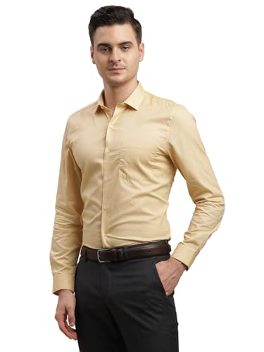 Turtle Men 100% Cotton Slim Fit Yellow Printed Formal Shirt