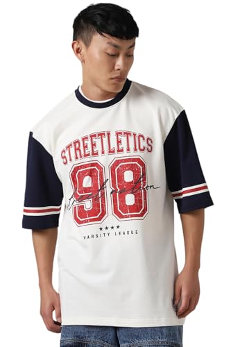 Hubberholme Men Cotton Varsity Oversized Fit Round Neck Half Sleeves Tshirts 14