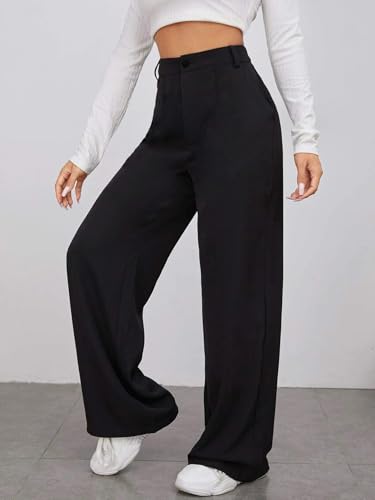 Toochki Tailored Trousers for Women | Womens High-Waisted Pant | Solid Korean Bottom Wear Trouser Black