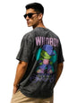 Veirdo Mens Graphic Print Oversized Fit Short Sleeve Round Neck Cotton Acid Wash T-Shirt in Colors with Sizes