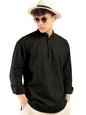 ROYALSCOUT Mens Cotton Polyester Blend Solid Regular Fit Full Sleeve Short Kurta Black