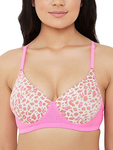 Clovia Womens Lightly Padded Non-Wired Animal Print T-Shirt Bra in Pink (BR1569P14_Pink_36C)