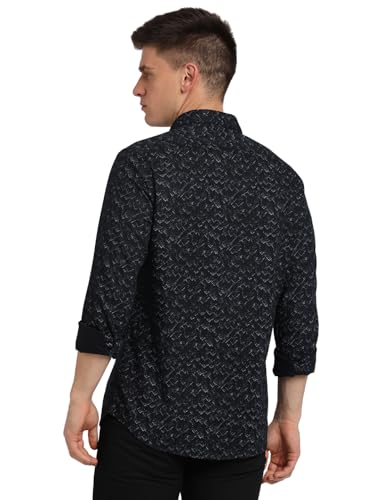Turtle Men 100% Cotton Slim Fit Black Casual Shirt