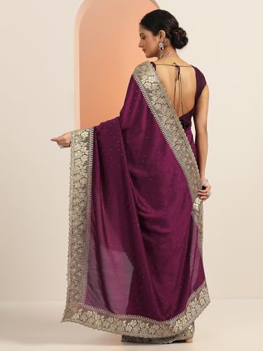 Libas Womens Embellished Silk Blend Saree With Blouse Piece
