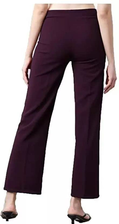 Digital Shopee Stylish Wine 4 Way Lycra Striped Trouser For Women