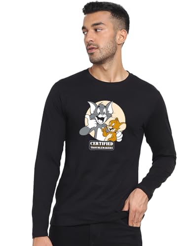 Bewakoof Mens Certified Troublemakers (TJL) Graphic Print Black Round Neck Long Sleeve T-Shirt