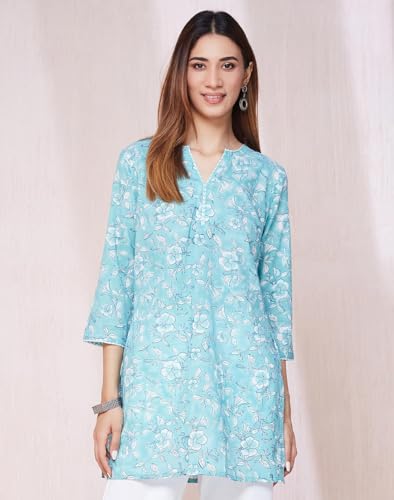 Fabindia WomenS Cotton Printed Slim Kurta (1037270Aqua_Aqua