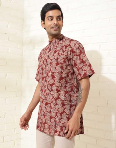 Fabindia MenS Cotton Printed Regular Kurta (1037086Maroon_Red