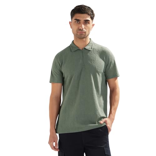 Nobero MenS Self Design Regular Fit Polo Shirt (1M-Twpo-R0030_Sage Green