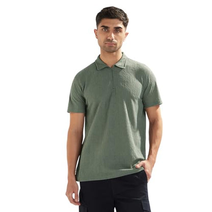Nobero MenS Self Design Regular Fit Polo Shirt (1M-Twpo-R0030_Sage Green