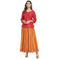 Fabindia Red Cotton Silk Embroidered Slim Fit Skirt Set