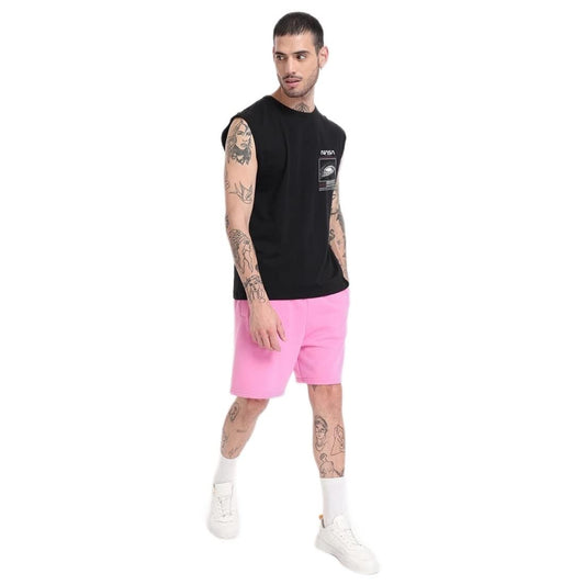 Bewakoof X Official Nasa Merchandise MenS Nasa Space Graphic Print 100% Cotton Vest - Boxy Fit, Round Neck, Sleeveless Black