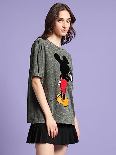 Bewakoof X Official Disney Merchandise Womens Mickey Graphic Printed Cotton T-Shirt - Oversized Fit, Round Neck, Half Sleeves_5