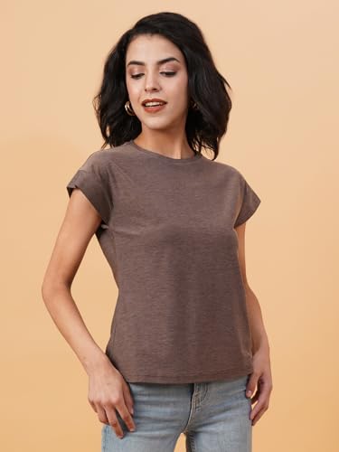 Kotty WomenS Solid Round Neck Cotton Blend T-Shirt