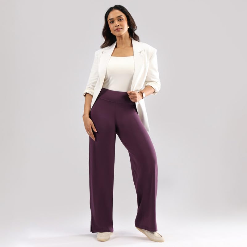 BlissClub AM:PM Cotton Wide Leg Pants - Lite, Cotton Pants, Wide Waistband, Slit at Hem, Side Pockets,Tall Above 55